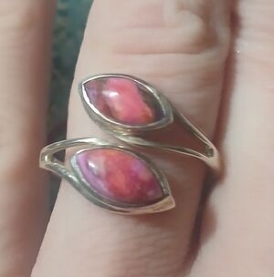 Sterling Silver 925 Pink Purple Almond Shape Stones 7 1/2 Adjustable